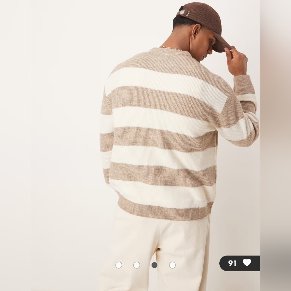 NWOT ASOS Design Oversized Knitted Sweater Size Medium in Stone And Ecru Stripe